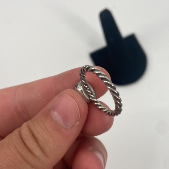 Cubic Zirconia twisted sterling silver band stackable ring - Picture 3 of 4